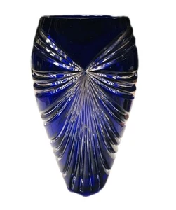 Mikasa Germany Vintage kobaltblau geschliffener klar geschliffener Kristall 9 1/2" Höhe x 4" Breite Vase - Bild 1 von 8