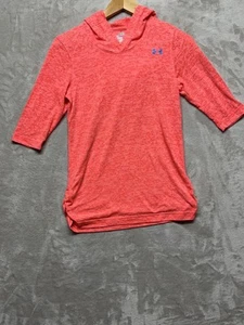 Under Armour Heatgear Hooded Shirt Youth Girl's Size Large Orange Half Sleeve - Picture 1 of 9