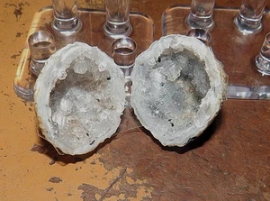 1.  1X1 INCH PAIR OF  BRAZILIAN  CRYSTAL OCO GEODE;W/ STANDS; PAIR; POLISHED - Picture 1 of 4