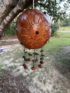 Lampada a sospensione zucca arte popolare vintage fatta a mano con biglie di vetro - Foto 1 di 15