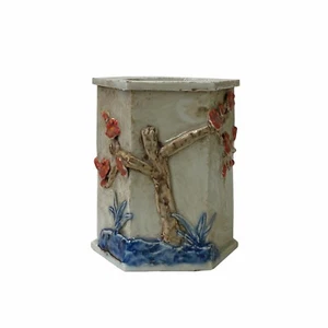 Chinese Distressed White Porcelain Blossom Graphic Hexagon Holder Vase ws1771 - Picture 1 of 4