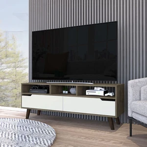 New Haven 2-Drawer 3-Shelf TV Stand Dark Walnut and White - Picture 1 of 6