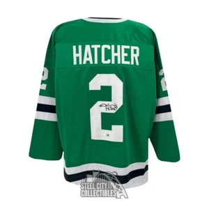 Derian Hatcher Autographed Minnesota Custom Green Hockey Jersey - BAS - Picture 1 of 2