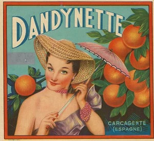 VINTAGE ORIGINAL 1930 SOUVENIR "DANDYNETTE" VALENCIA SPAIN ORANGE BOX LABEL ART - Picture 1 of 1