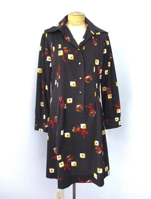 Vestido Vaina De Colección Años 60 70 Henry Lee Negro Oro Rojo Mod Geométrico Poli Tejido L Foto 1 de 4