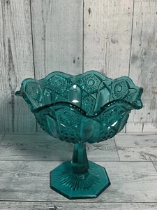 De colección. Plato de caramelo con pedestal de vidrio aguamarina/verde azulado L.E Smith - Imagen 1 de 9