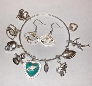 Philadelphia Eagles Football 10 Bettelarmband + Ohrringe Strass grün - Bild 1 von 8