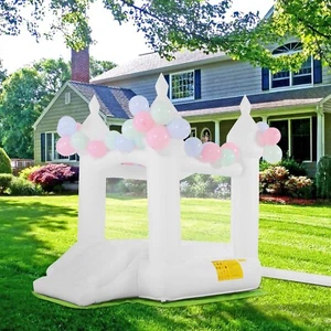 White Bounce House, Inflatable Bouncer with Air Blower Bouncy Castle with Slide~ - Picture 1 of 10