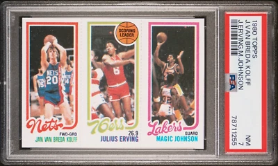 1980 TOPPS J. VAN BREDA KOLFF--JULIUS ERVING--MAGIC JOHNSON RC ROOKIE--NM PSA 7 - Image 1 of 2