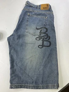 BAD BOY Jean Shorts Mens 42 Blue Baggy Wide Denim Logo Cotton Y2K VINTAGE - Picture 1 of 6