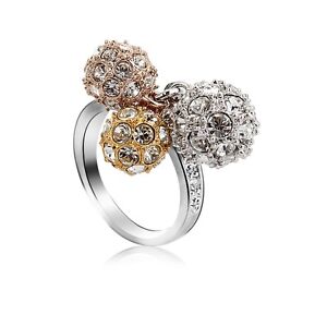CZ PAVE THREE BALLS RING ROSE WHITE YELLOW GOLD PLATED RHODIUM PLATED ROSE  2017