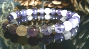 Amethyst Rose Quartz Silver Gemstone Bracelet Handmade - Picture 1 of 3
