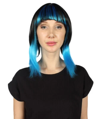 Disco Diva Two-Tune Wig | Black Sky Blue Party Event Ready Cosplay HW-2331 - Image 1 of 4