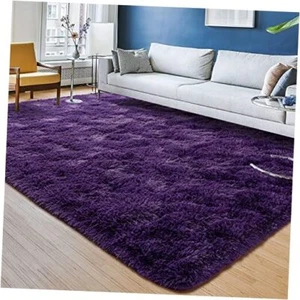 Area Rug for Living Room, 5x8 Feet Fluffy Shaggy Rugs 5 x 8 Feet Dark Purple - Picture 1 of 7