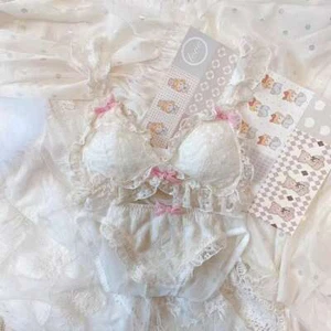 Damen BH & Höschen Set Bügellos Weich Unterwäsche Schlaf Intim Kawaii Lolita - Bild 1 von 8