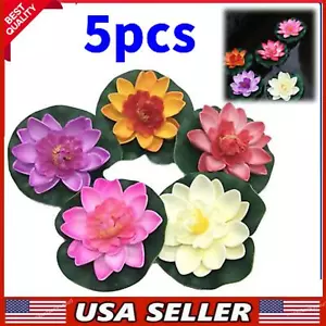 Artificial Floating Water Lily Fake Lotus Flower Pond Pool Aquarium Decor 5pcs - Picture 1 of 9
