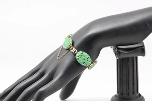  14K Yellow Gold Antique Carved Jadeite Bracelet, Circa 1930 - Picture 1 of 11