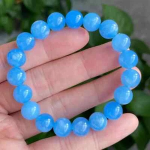 10 mm Natürliche Blau Aquamarin Kristall Grobe Perlen Armband - Bild 1 von 2