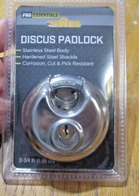D411 Pro Essentials Discus Padlock, 2 ¾” Stainless Body, New - Image 1 of 3