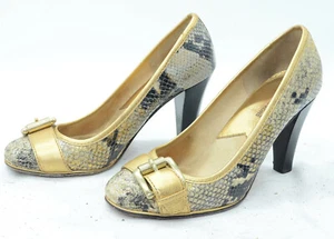 MICHAEL MICHAEL KORS Womens Sz 7 Snake Embossed Leather Pumps Heels Gold Buckle - Picture 1 of 3