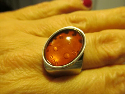  Vintage JAY KING 925 Sterling Silver DTR Honey Amber ? Ring 9.3g  9+ size - Image 1 of 4