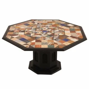 36" marble dining center Table Top semi precious stones inlay with marble stand - Picture 1 of 2