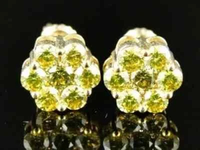 2.00CT Lab Created Canary Diamond Cluster Stud Earrings 14K Yellow Gold Plated - Image 1 of 4