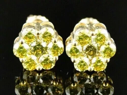 Aretes con racimo de diamantes canarios creados en laboratorio de 2,00 quilates enchapados en oro amarillo de 14 K Foto 1 de 4