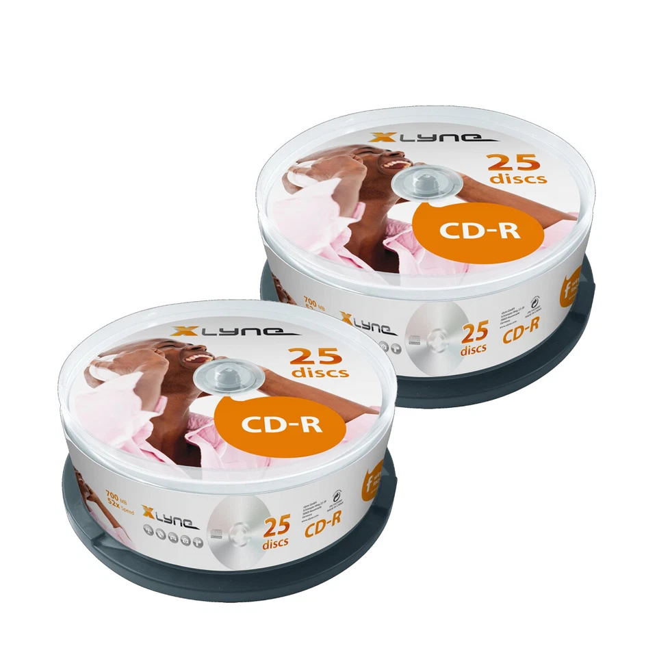 50 Stück Xlyne CD-R 700 MB CD-Rohlinge • 52x Speed • 80 Min • 2x 25er Spindel