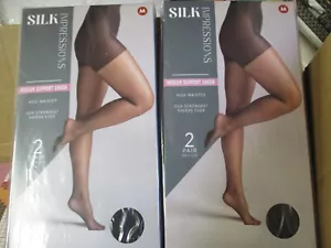 4 Paar SCHWARZ MEDIUM M Silk Impressions Strumpfhosen MEDIUM SUPPORT TRANSPARENT LB14 - Bild 1 von 4