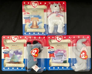 2000 McDonald's Ty Beanie Baby Political Bear Set Libearty Lefty Righty Unopened - Bild 1 von 2