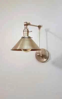 Swing Arm Adjustable Wall Light - Antique Brass Industrial Sconce - Gold Mid Cen - Image 1 of 4