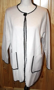 Sioni Taupe w/Black Trim Open Front Cardigan Sweater Jacket with Pockets Size XL - Picture 1 of 3