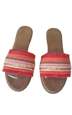 Sandalias Rojo/Multicolor Mujer Talla 8 Cuentas Boho Chic Bambú Hippie Flecos Foto 1 de 4
