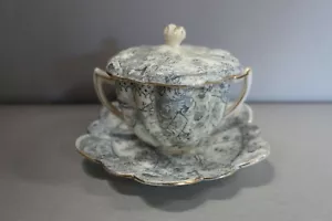 VINTAGE / ANTIKE CHAPMAN ENGLAND PORZELLAN BEDECKTE TASSE & UNTERTASSE DOPPELHENKEL - Bild 1 von 12