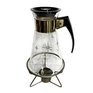 Corning Pyrex Coffee Carafe 1960s Atomic Starburst 6 Cup Candle Warmer Stand - Picture 1 of 11