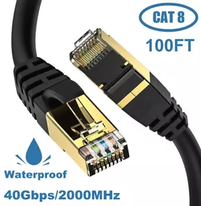 100FT CAT8 Network 40Gbps Outdoor UV Waterproof Copper PoE RJ45 Ethernet Cable - Picture 1 of 7
