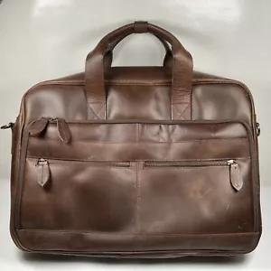 Beautiful Genuine Leather 18” Unisex Laptop Briefcase Messenger Style Bag Brown - Picture 1 of 6