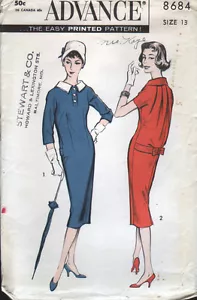 UNCUT VTG 1950's ADVANCE Sewing Pattern - SLIM DRESS - Bloused Back - Bust 33 - Picture 1 of 3