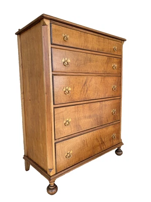 HUNTLEY  WALNUT/MAHOGANY NEOCLASSICAL STYLE 5 DRAWER HIGH CHEST - DRESSER - Image 1 of 4