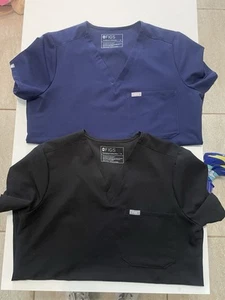 Lot of 2 FIGS women’s Scrub Shirts Blue Black Size medium Bundle - Picture 1 of 7