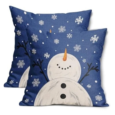 Juego de 2 fundas de almohada de muñeco de nieve Let It copo de nieve de Navidad de 18x18 pulgadas  Foto 1 de 4