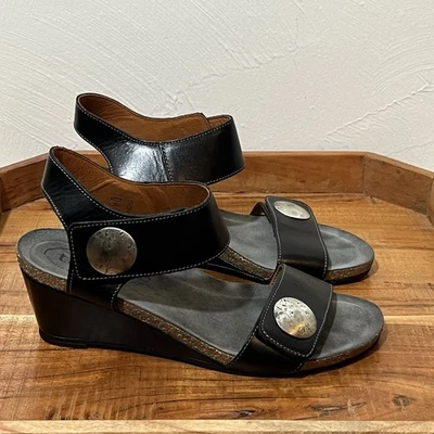 Taos Carousel 2  Black Silver Leather Wedge Sandals Size 40 9 - 9.5 - Image 1 of 4