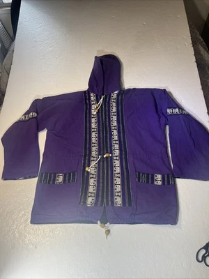 Anorak con capucha estampado de elefante de algodón tejido a mano púrpura vintage de los años 90 XL Foto 1 de 4
