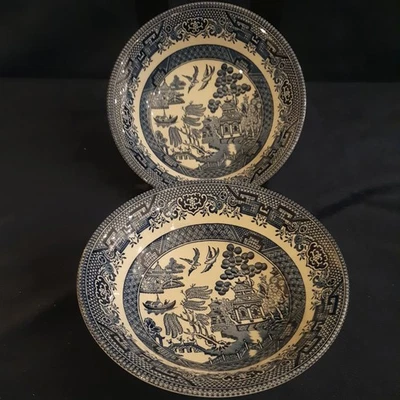 2 x Churchill Willow Pattern 15.5cm / 6" Cereal / Dessert / Fruit Bowls - Image 1 of 3