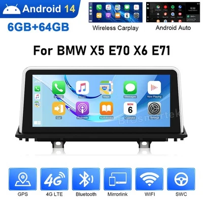 10.25" Android 14 Autoradio Apple CarPlay 64GB DAB+ Für BMW X5 E70 X6 E71 CIC - Bild 1 von 4