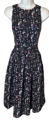 Vestido Isaac Mizrahi Lunares Cinturón Ajuste Acampanado Talla 2 Negro Azul Rosa Púrpura Foto 1 de 4