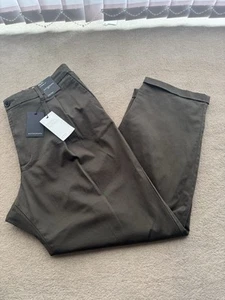 M&S Autograph Tapered Fit Pleat Front Chinos Dark Olive BNWT Waist 42 Length 31 - Picture 1 of 7