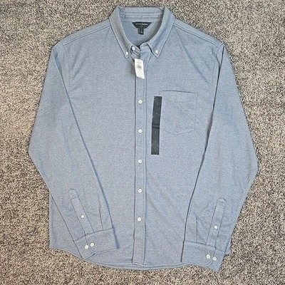 Camisa Banana Republic Para Hombre Grande Azul Calce Ajustado Elástico Algodón Poli Manga Larga  Foto 1 de 4