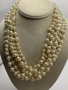 Faux Champagne Pearl Layered Beaded Necklace W/ Gold Tone Spacer Beads 18 Inches - Picture 1 of 7